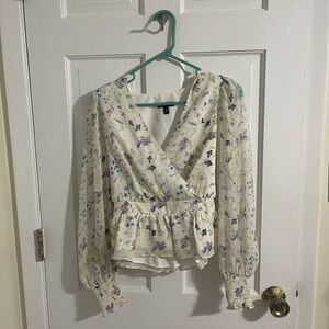 Express Cream Puff Sleeve Wrap Blouse